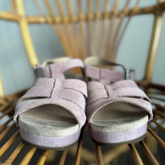 Vionic Purple Suede Wedge Sandals Size 7 - Picture 2 of 8